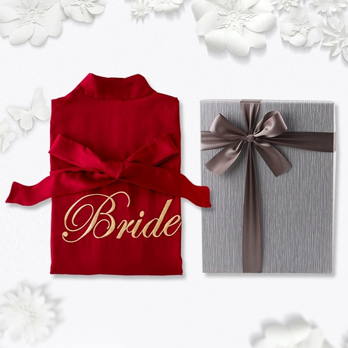 染沁 Красная пижама для невесты, шелковый банный халат, для подружки невесты, с вышивкой, делается под заказ