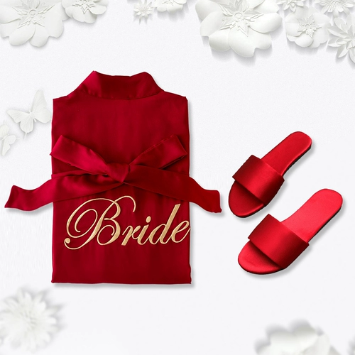 染沁 Красная пижама для невесты, шелковый банный халат, для подружки невесты, с вышивкой, делается под заказ