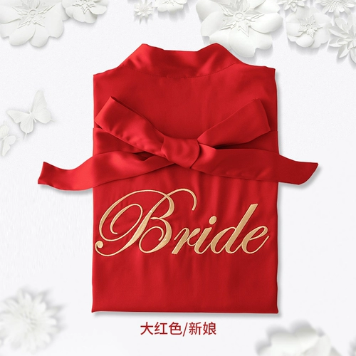 染沁 Красная пижама для невесты, шелковый банный халат, для подружки невесты, с вышивкой, делается под заказ