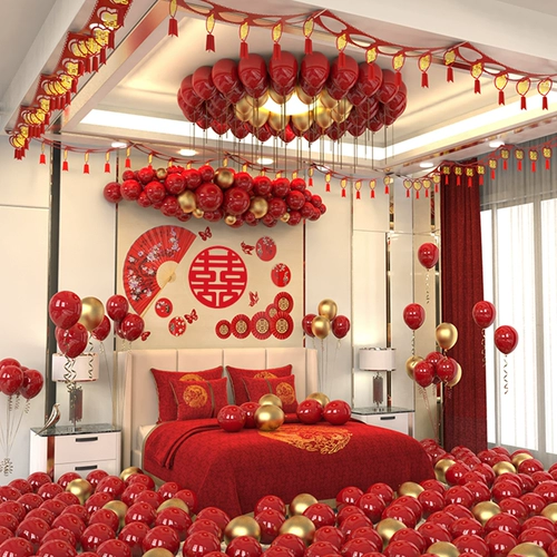 Свадебная макета свадебной комнаты свадьба, вытягивание цветов декоративная сеть красная свадьба Новая комната сцена сцены женская спальня принадлежности для спальни шар