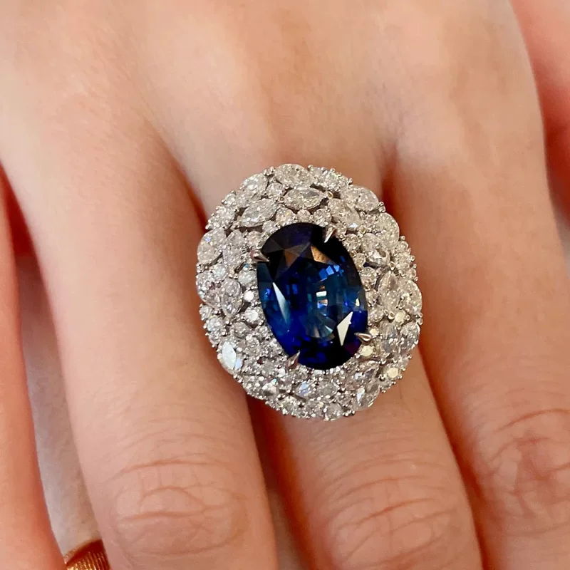 Creative brand small design sapphire ring with stone, adjustable universal accessory, does not fade
