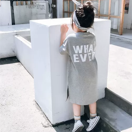 Длинное летнее платье, юбка, детская футболка, средней длины, короткий рукав, семейный стиль, в западном стиле, детская одежда, популярно в интернете