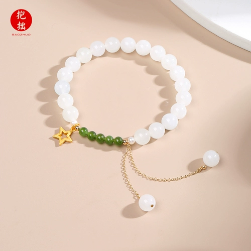 Натуральный оригинальный дизайнерский браслет из белого нефрита, яшма