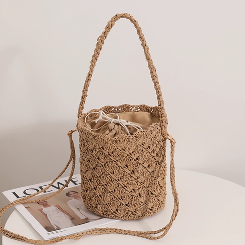 Сумка через плечо, соломенное портативное пляжное ведро