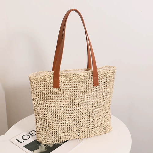 Соломенные универсальные шахматы на одно плечо, вместительная и большая пляжная сумка, французский стиль