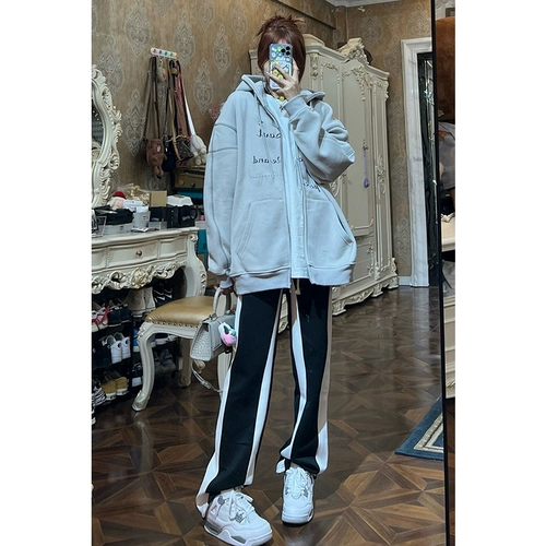 Костюм, весенние штаны, свободный прямой крой, большой размер