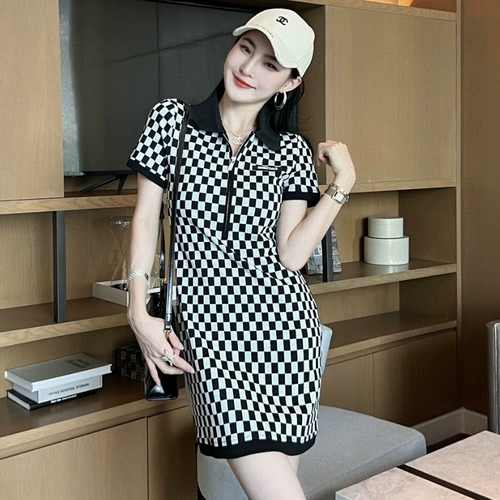Приталенные трикотажные шахматы, летнее платье, юбка для отдыха, популярно в интернете