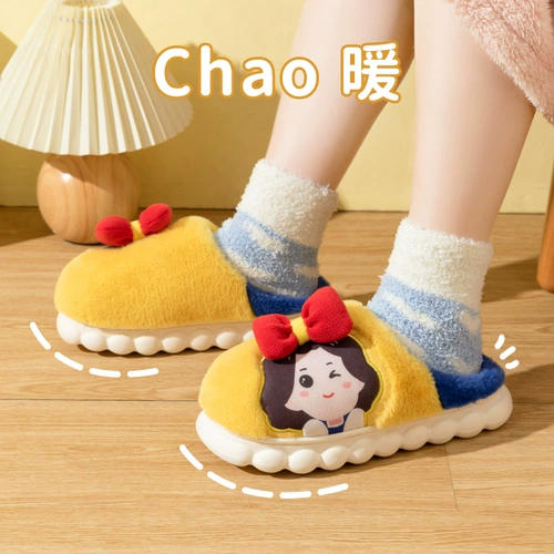 Детские тапочки, милая нескользящая флисовая удерживающая тепло зимняя обувь для принцессы, семейный стиль