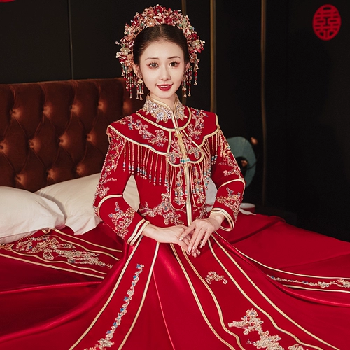Xiuhe костюм 2023 Новый зимний невест свадебный китайский стиль Xiuhe Velvet High-End Dragon и Phoenix Hone
