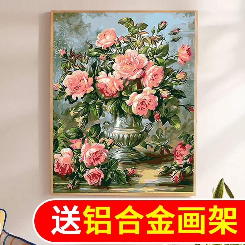 Diy数字油彩画太阳花油画填色小尺寸治愈手工填充画画水彩装饰画