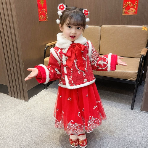 Ханьфу, праздничнный детский зимний пуховик, китайский стиль, увеличенная толщина