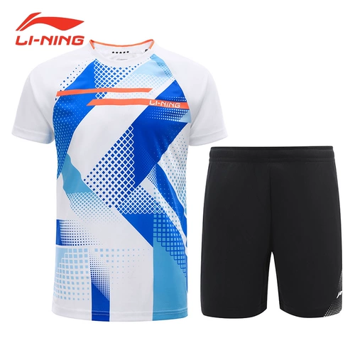 Li Ning, спортивный костюм, летний быстросохнущий дышащий комплект с круглым воротником для тренировок, короткий рукав
