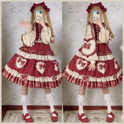 taobao agent Little Red Riding Hood, genuine design cute dress with sleeves, Lolita OP, Lolita style, long sleeve