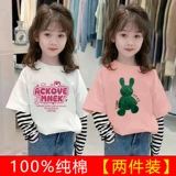 Хлопковый осенний лонгслив, мультяшный детский базовый приятный телу комплект, 2 шт