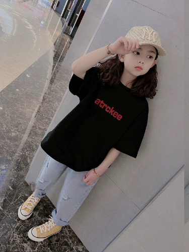 Хлопковая летняя детская футболка с коротким рукавом, 100% хлопок, оверсайз, подходит для подростков, в корейском стиле, в западном стиле