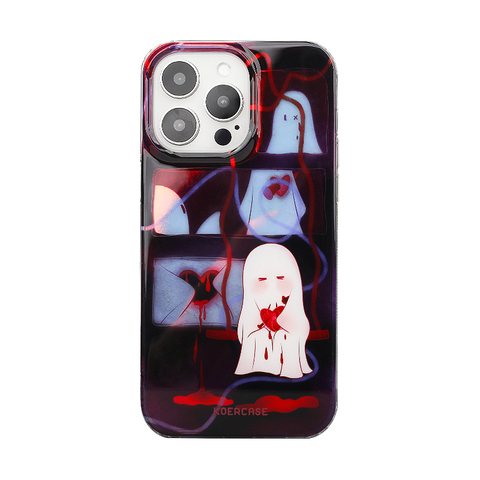 KOERCASE Broken Heart Ghost Laser Gradient Plus/Pro/Max – 16, 15, 14 Drawing Illustration Cartoon Illustration Niche iPhone