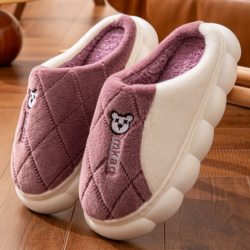 男生棉拖鞋冬天保暖居家用防滑软底加厚情侣毛毛绒面棉托鞋女红色