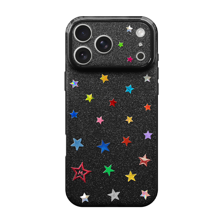 Holographic Stars Textured Black iPhone Case