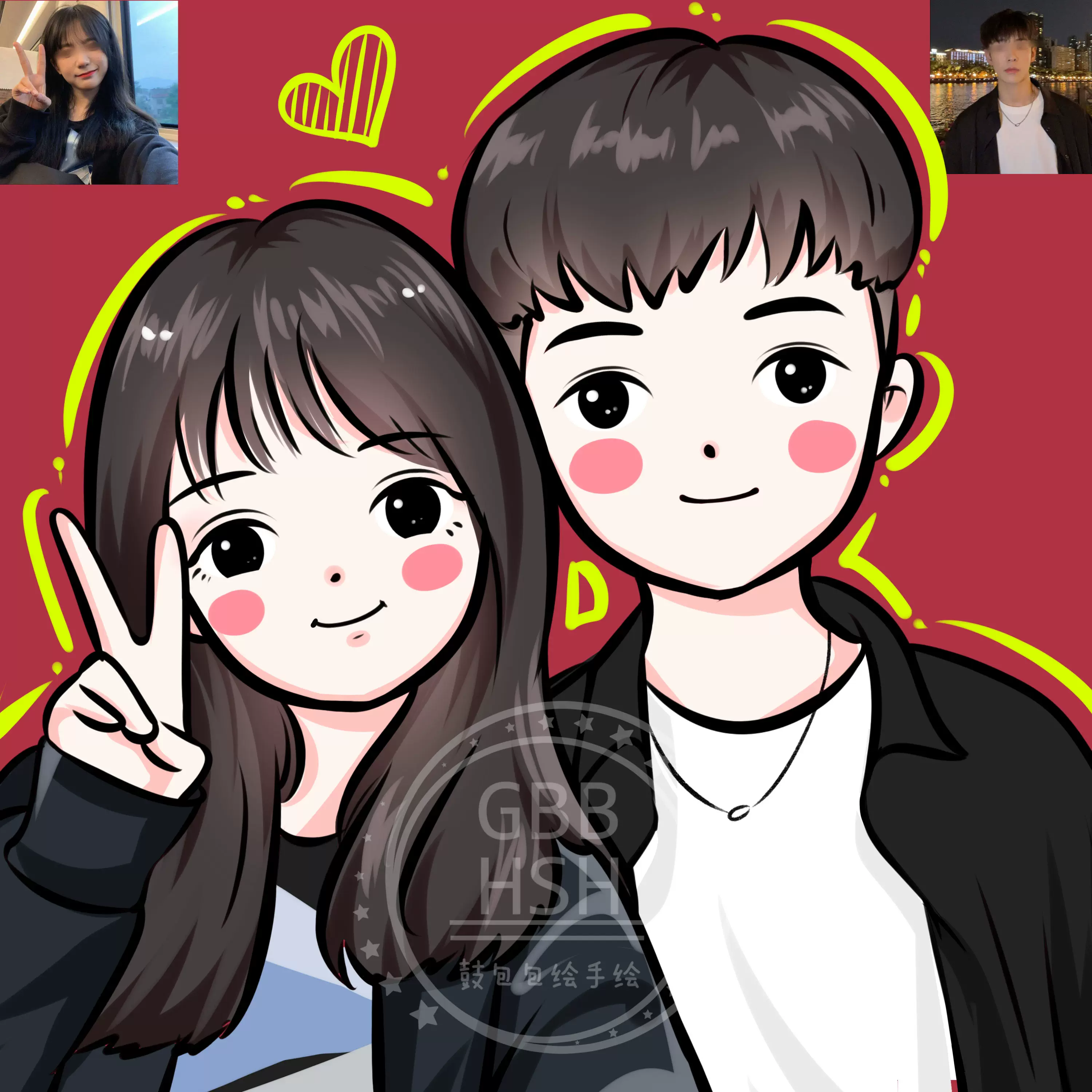 卡通手绘头像q版漫画情侣头像宠物画像约稿背景素材 卡通手绘头像q版漫画情侣头像宠物画像约稿背景素材
