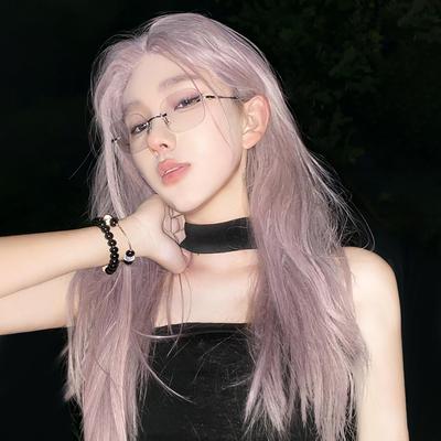 taobao agent Hair mesh, purple bangs, helmet, straight hair, internet celebrity
