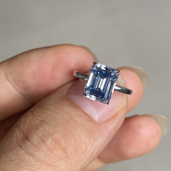 Meisidian New Color Blue Moissanite 3 Carat Emerald Cut S925