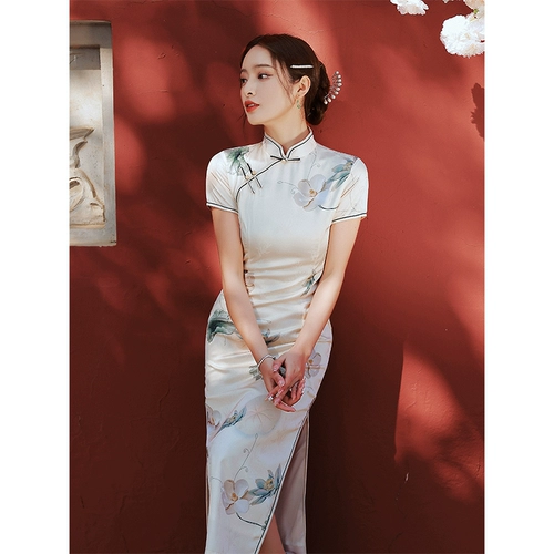 Легкое ципао, элегантное ретро летнее платье, юбка, изысканный стиль, коллекция 2023, светлый стиль, китайский стиль