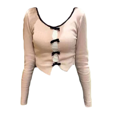 taobao agent Knitted demi-season sweater, short long-sleeve, top, french style