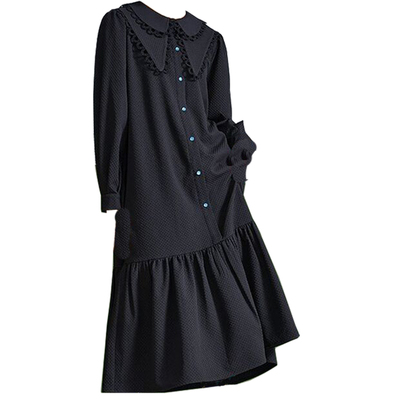taobao agent Autumn retro black long dress, shirt