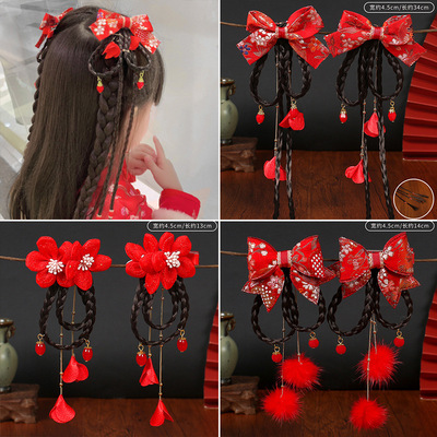 taobao agent Children's hairpins with tassels, hair accessory, red Hanfu, Chinese style