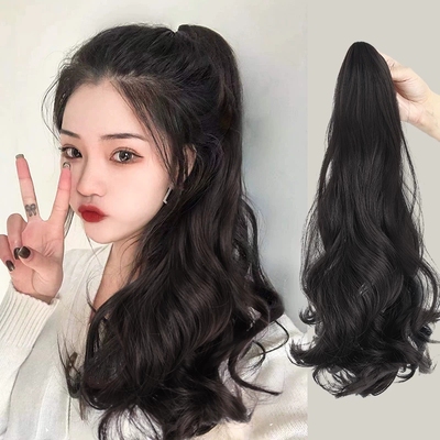 taobao agent Ponyta wigs with long hair grabbing big waves high ponytail natural net red braid straps long curly hair fake ponytail