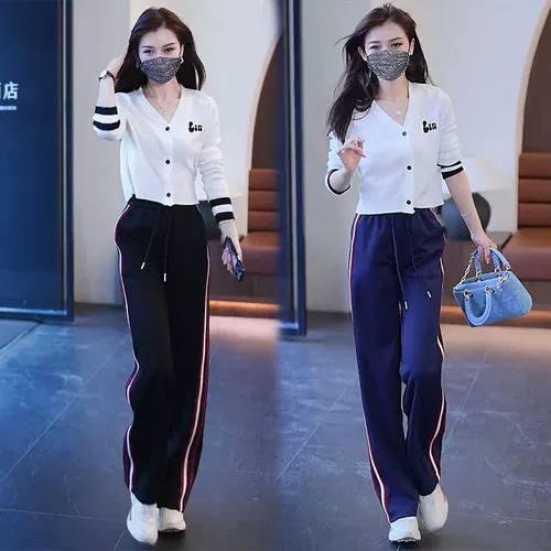 Штаны для отдыха, лонгслив, осенний комплект, высокая талия, в корейском стиле, в западном стиле