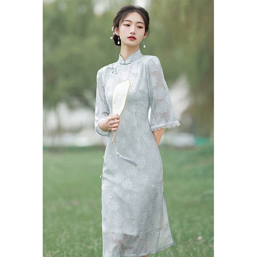 Осеннее ципао, легкое ретро платье, коллекция 2023, городской стиль, светлый стиль, китайский стиль