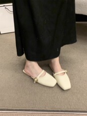 туфли 法式包头半拖鞋女外穿2024春夏新款浅口百搭软皮穆勒鞋玛丽珍单鞋 Yan xin mo