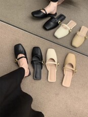 туфли 法式包头半拖鞋女外穿2024春夏新款浅口百搭软皮穆勒鞋玛丽珍单鞋 Yan xin mo