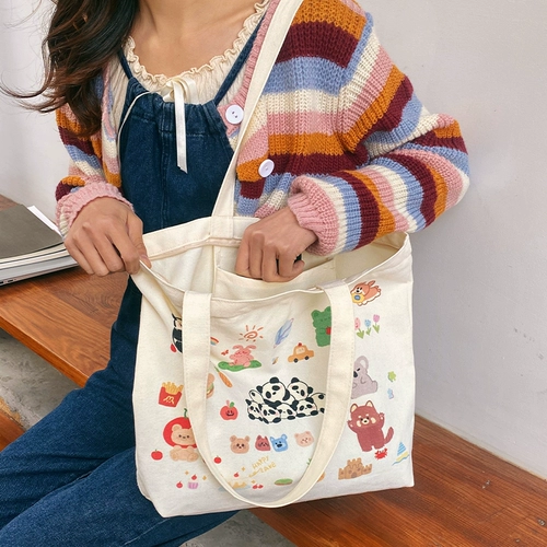 Оригинальный шоппер, милый тканевый мешок, подходит для студента, ручная роспись