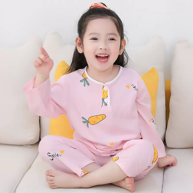 颜喆芷 夏季绵绸 儿童睡衣家居服套装 天猫优惠券折后￥15.8包邮（￥21.8-6）短袖、长袖80~175码多花色可选