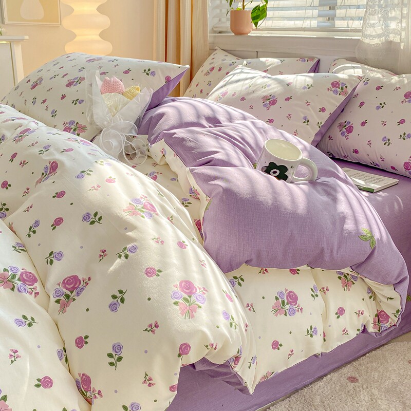开学季100%纯棉全棉四件套小清新床上用品小花被套宿舍床单三件套