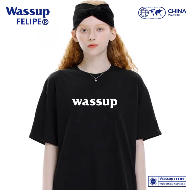 WASSUP纯棉T恤学院风运动短裤宽松夏季高街美式潮牌印花T恤芋