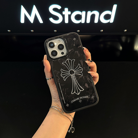 Chrome Hearts Black Marble White Cross iPhone Case