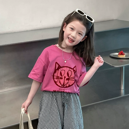 Хлопковая детская футболка с коротким рукавом, летняя одежда, в западном стиле, подходит для подростков, в корейском стиле