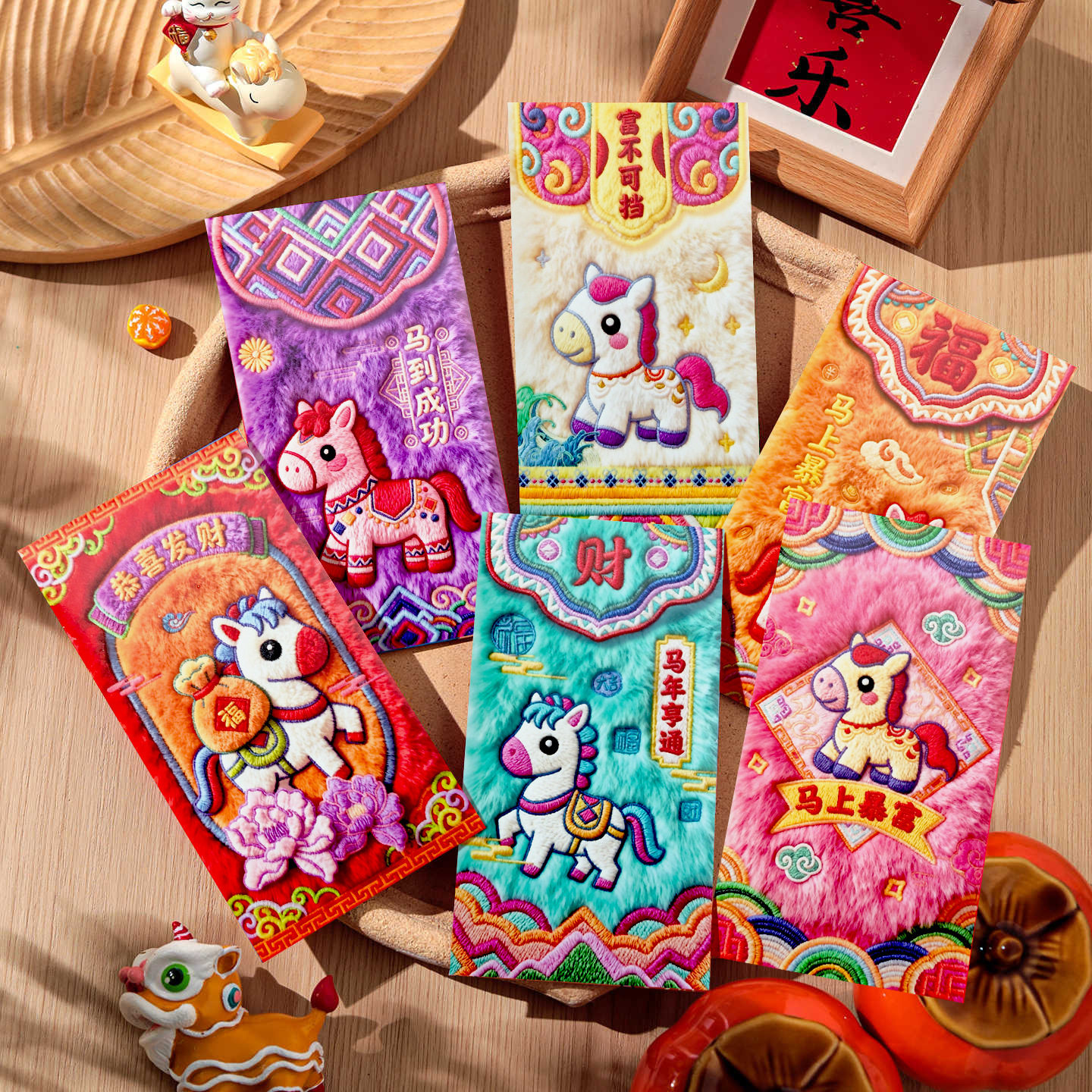 【到手30个】马年仿刺绣风格创意红包