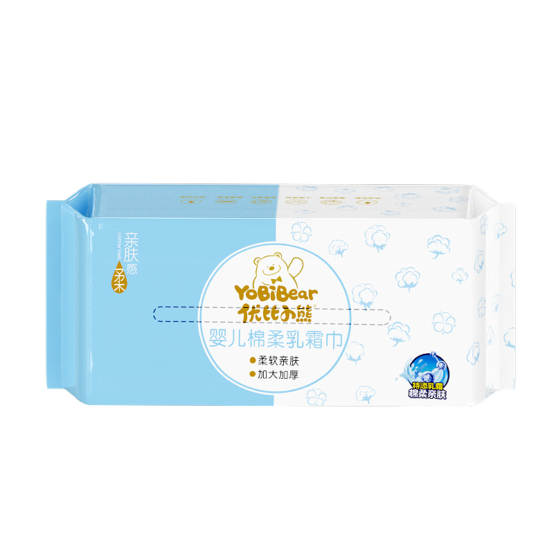 优比小熊乳霜棉柔巾加厚平纹70抽干湿两用抽巾新生婴儿专用洗脸巾