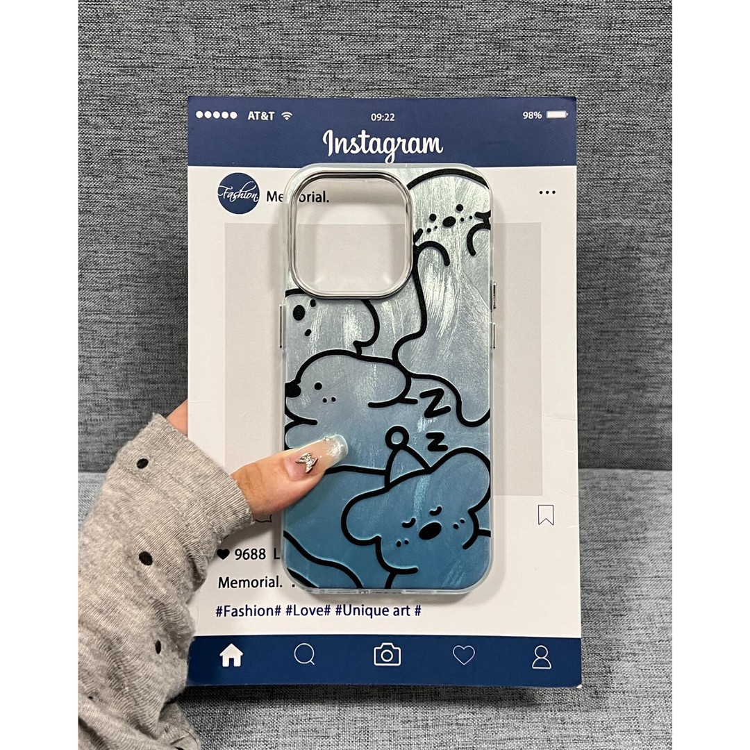 Modrý gradientní pes vhodný pro iPhone 16, kryt na telefon Promax, iPhone 15, péřová příze, stojánek pro Huawei Pura70 a Xiaomi._voghion.com