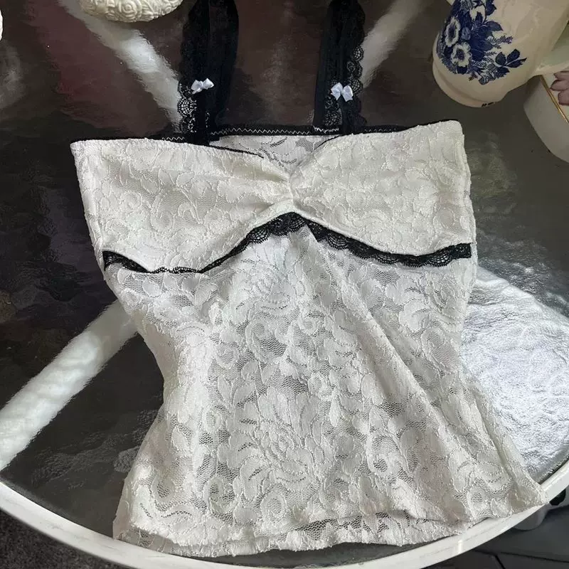 Топ Maemukilabe Fairy Coquette Milkmaid Y2K, белый кружевной, размеры S–L