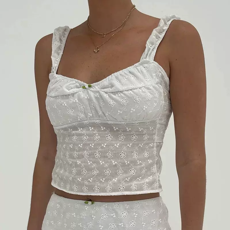 Топ Maemukilabe Fairy Coquette Milkmaid Y2K, белый кружевной, размеры S–L