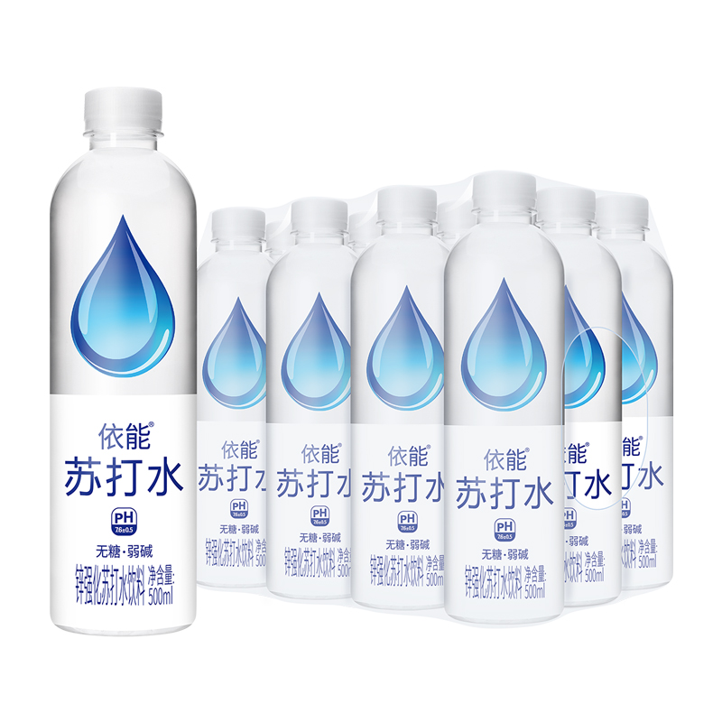 依能苏打水500ml*12瓶整箱弱碱锌强化青柠白桃饮用水饮料碱性瓶装
