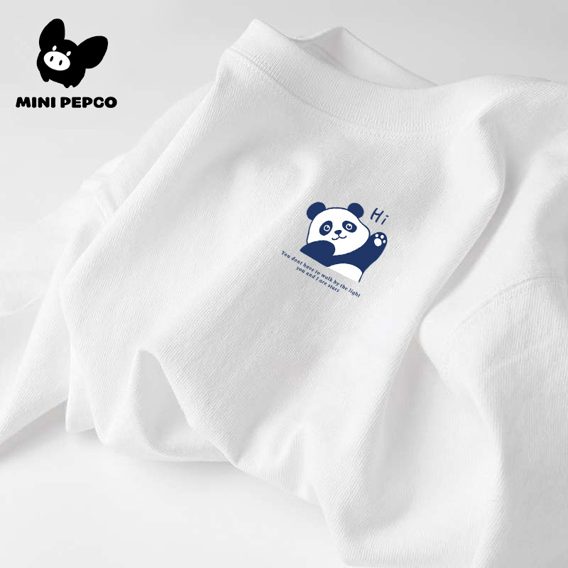 mini小猪班纳白色儿童长袖上衣宝宝纯棉打底衫薄2025新款长袖T恤