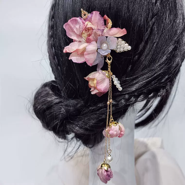 南国曲奇zo44发簪排簪花簪琉璃排簪汉服发饰浅紫粉红排簪古风排簪