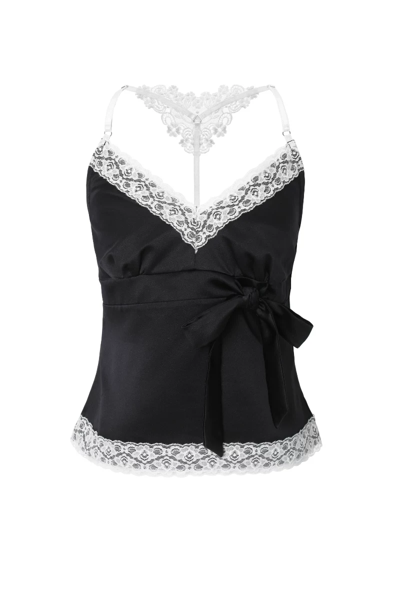 Трёхкратная закупка в Южной Корее Bianca Tie Camisole с кружевной нашивкой бант слайд-жилетка