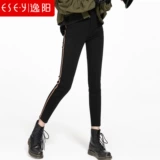 Леггинсы, осенние эластичные черные штаны, высокая талия, по фигуре, в обтяжку